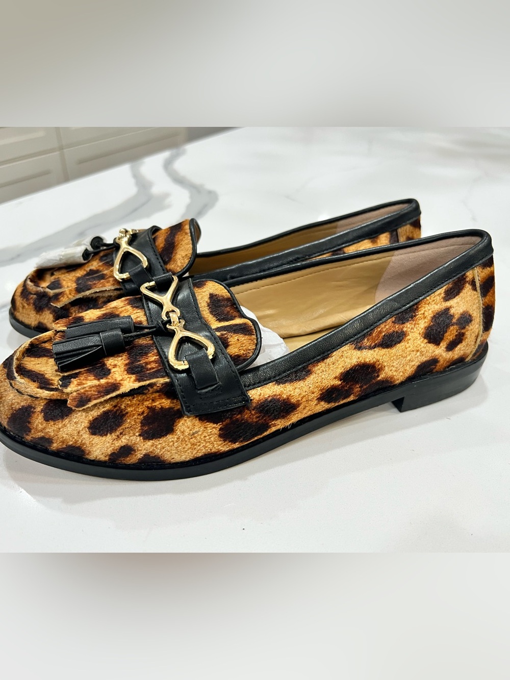 Talbots Laura Tasseled Leopard Print Leather Loafers Flats 8.5M